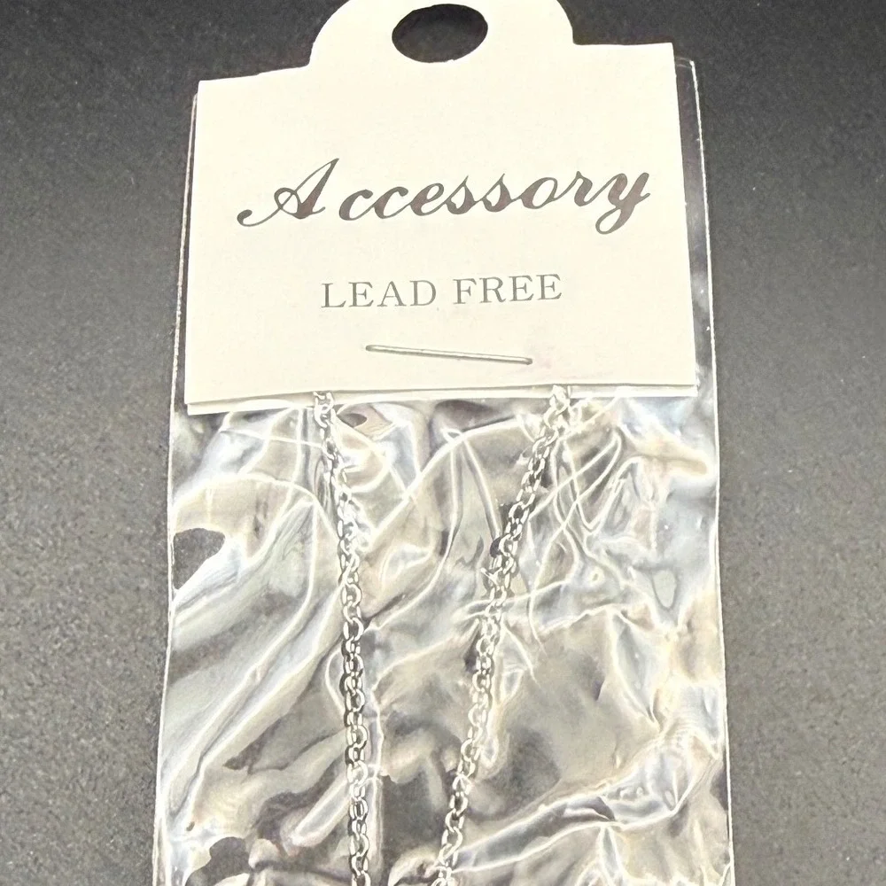 New Silver Tone Smiley Face Pendant Necklace Lead Free Made in Korea Kids
